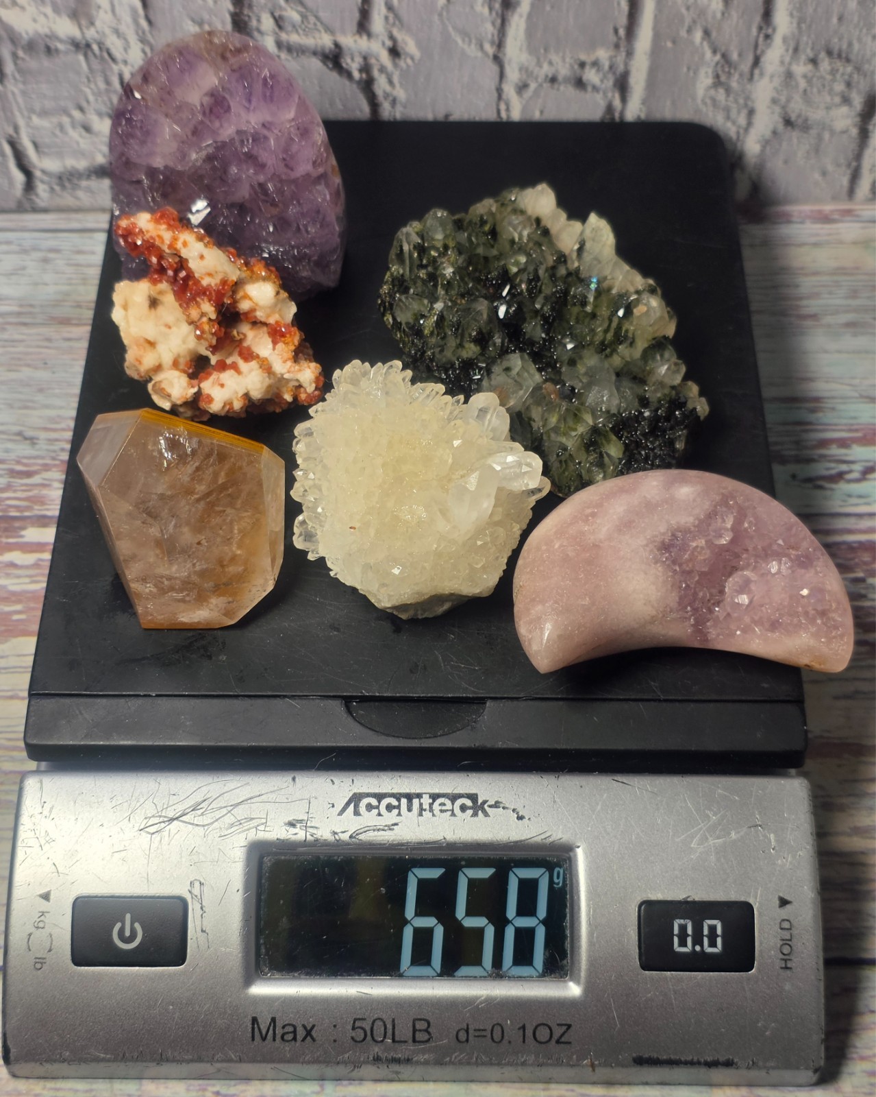 6 Pc Crystal & Mineral Collection Turkish Epidote Quartz Vanadinite Amethyst