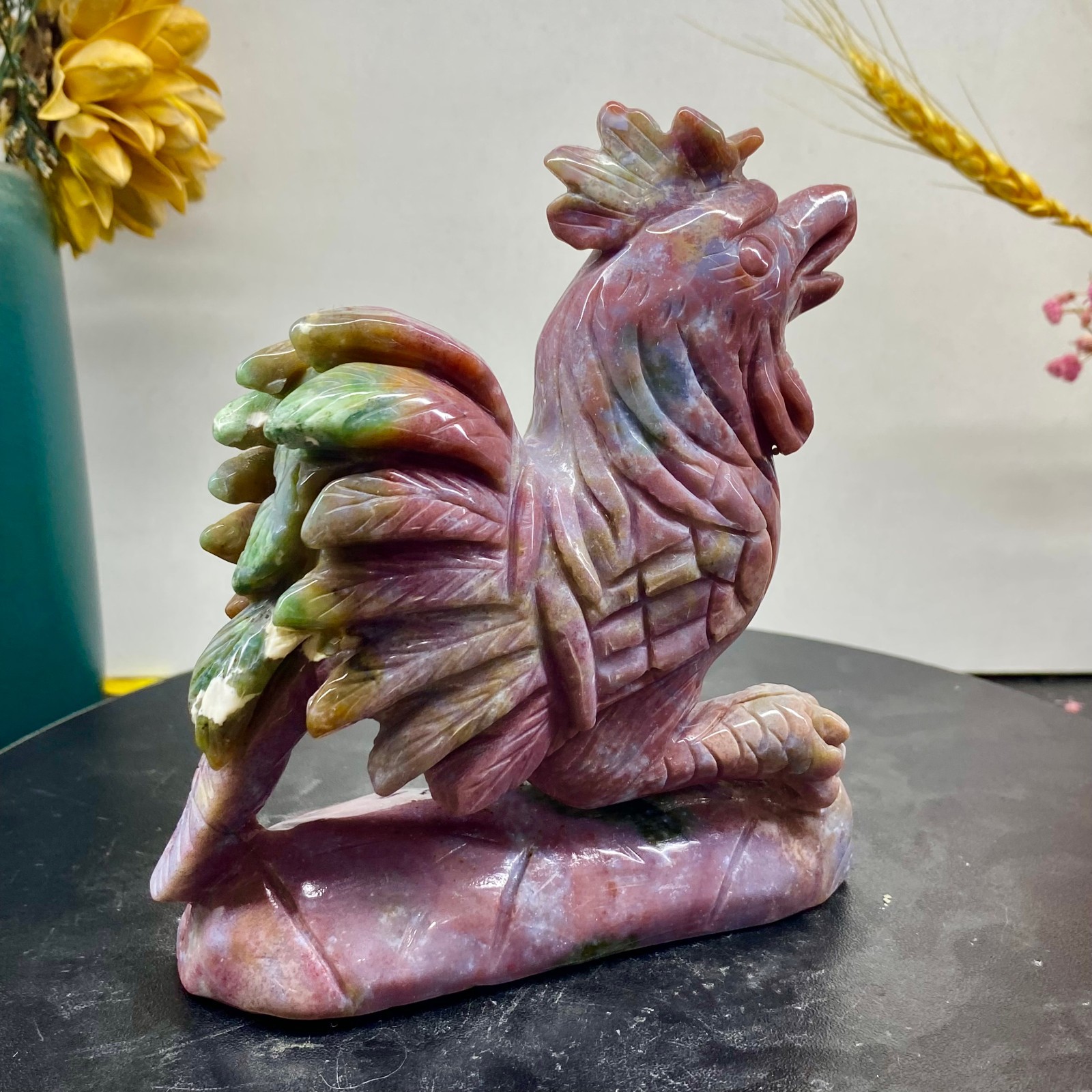 1.45LB Natural Amazonite Carving chicken Hand Carved Crystal Healing Decor