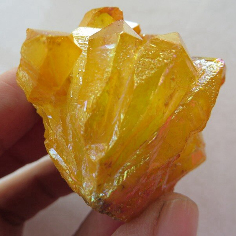Natural Angel Aura Yellow Energy Titanium Stone Quartz Crystal Cluster Specimen