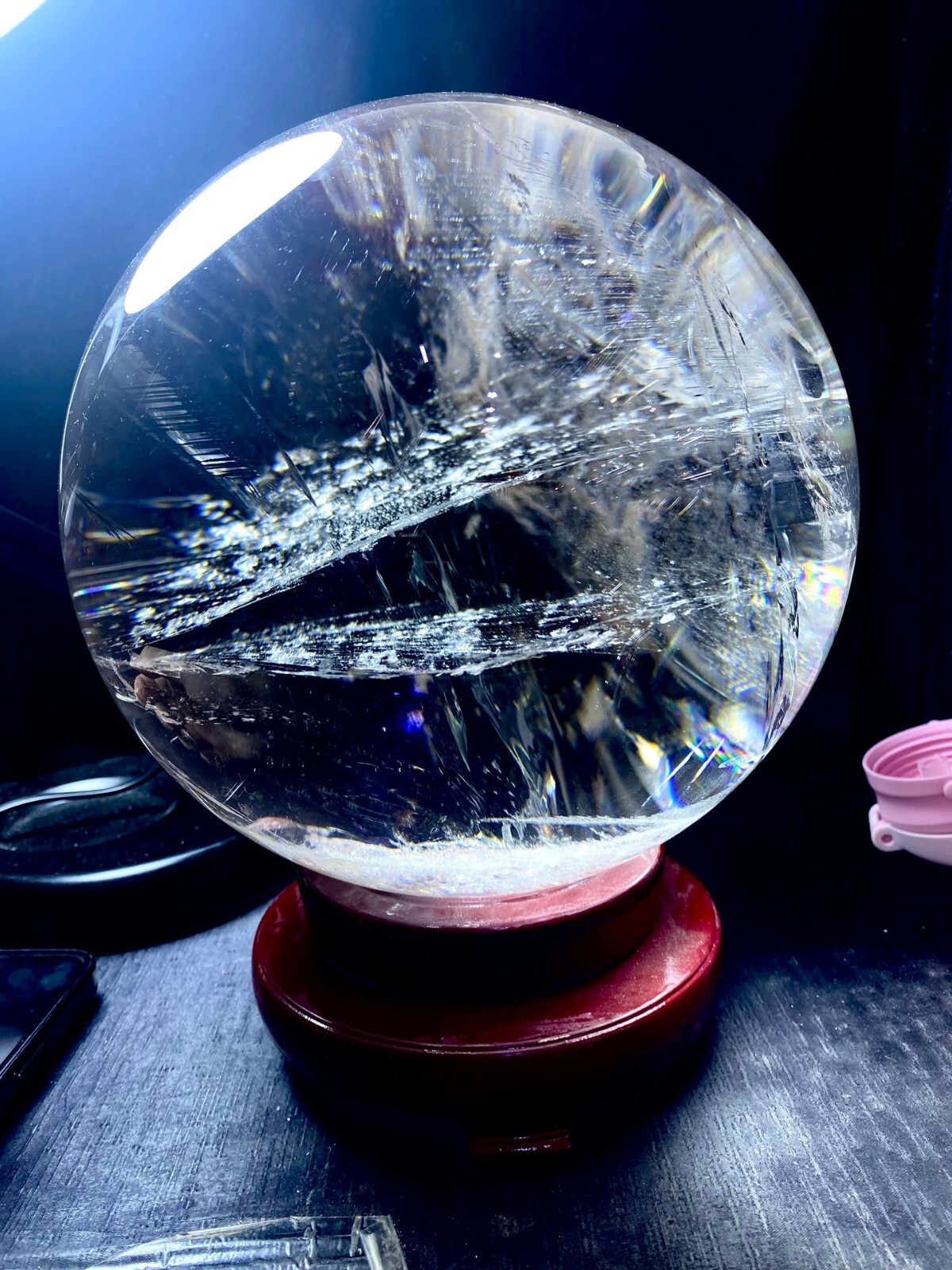 32.54LB Large Natural Clear Quartz Sphere White Crystal Ball Healing + Stand