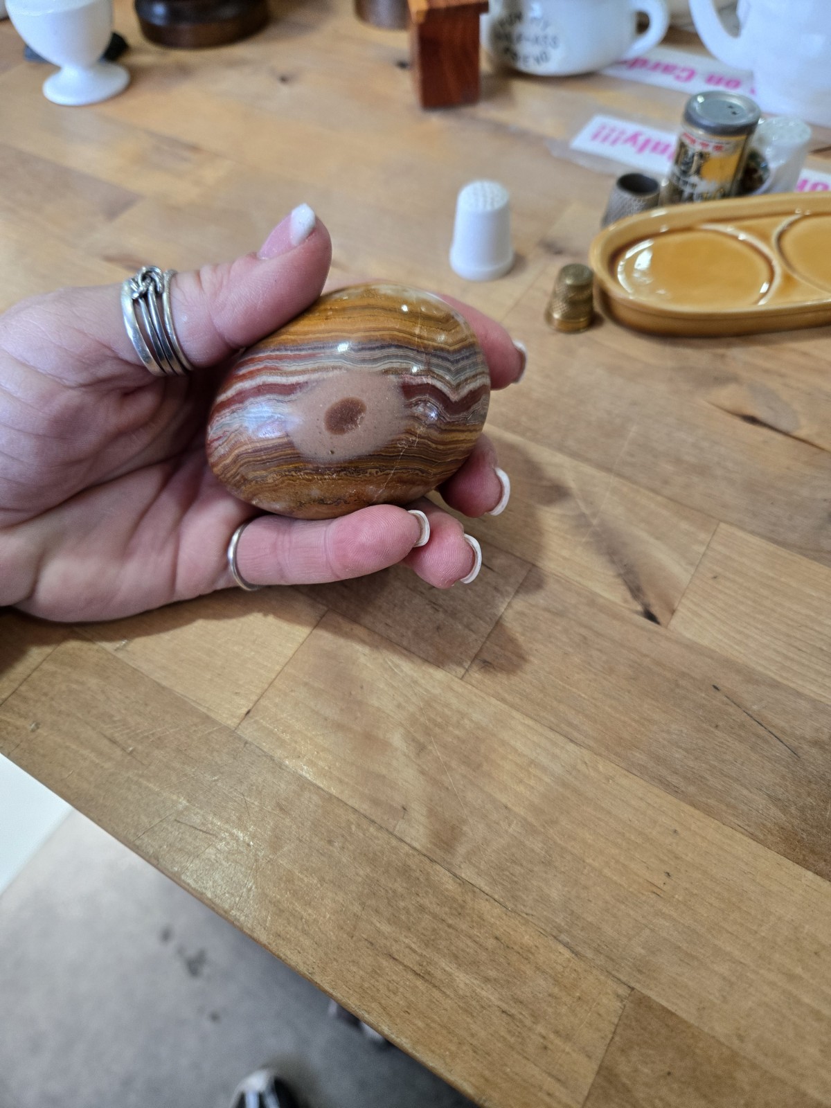 Banded Onyx Egg Natural Stone Polished Agate 9oz Mystic Stone Healing With Stand