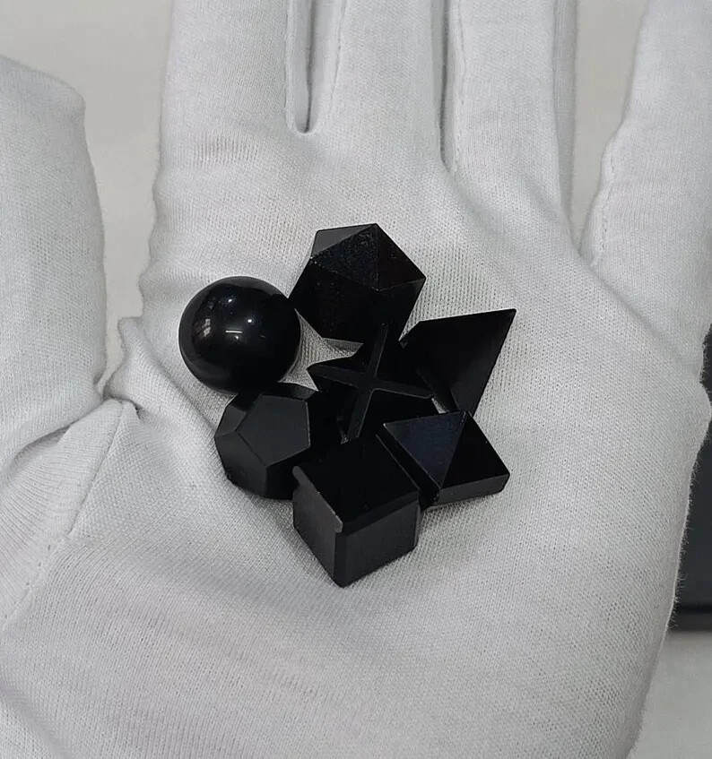 AAA Black Obsidian Platonic Solids Set 7pcs Natural Crystal Sacred Geometry