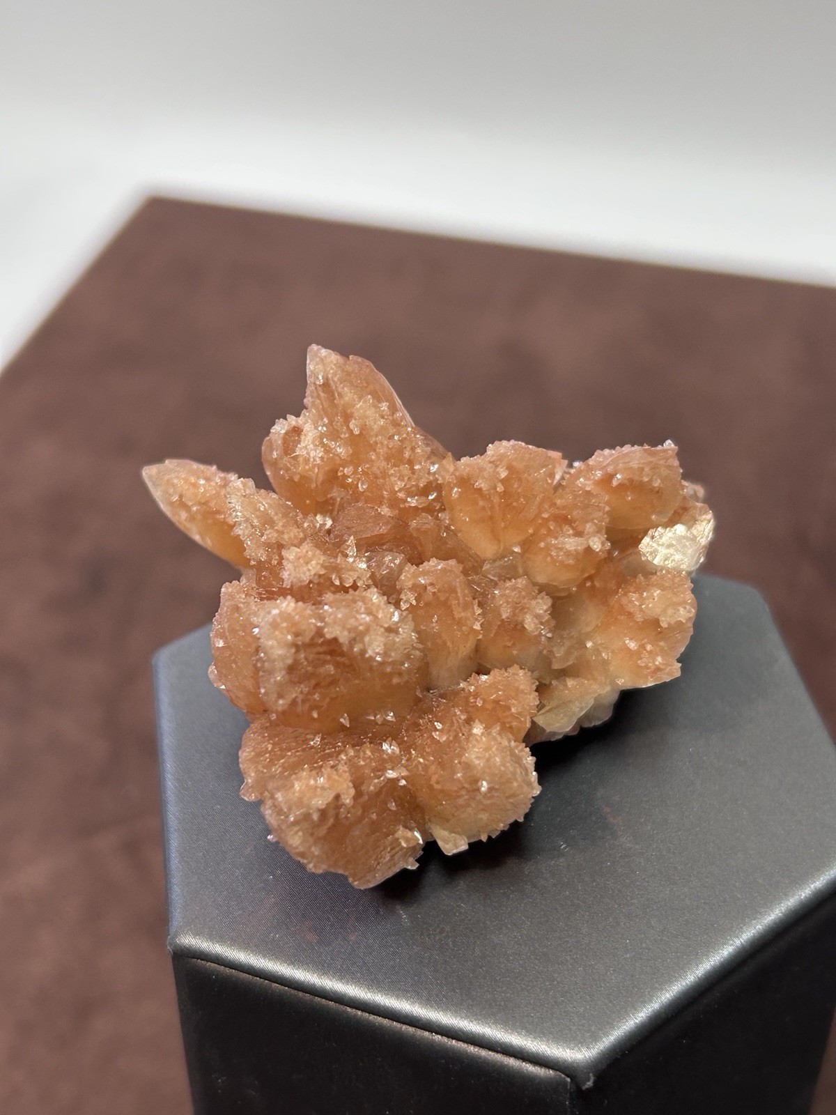 Peachy Salmon Orange Calcite on Calcite Santa Eulalia Mexico Joseph Simon