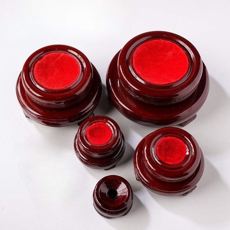 Rosewood Double Layer Rotating Wooden Base Crystal Ball Carving Display Stand