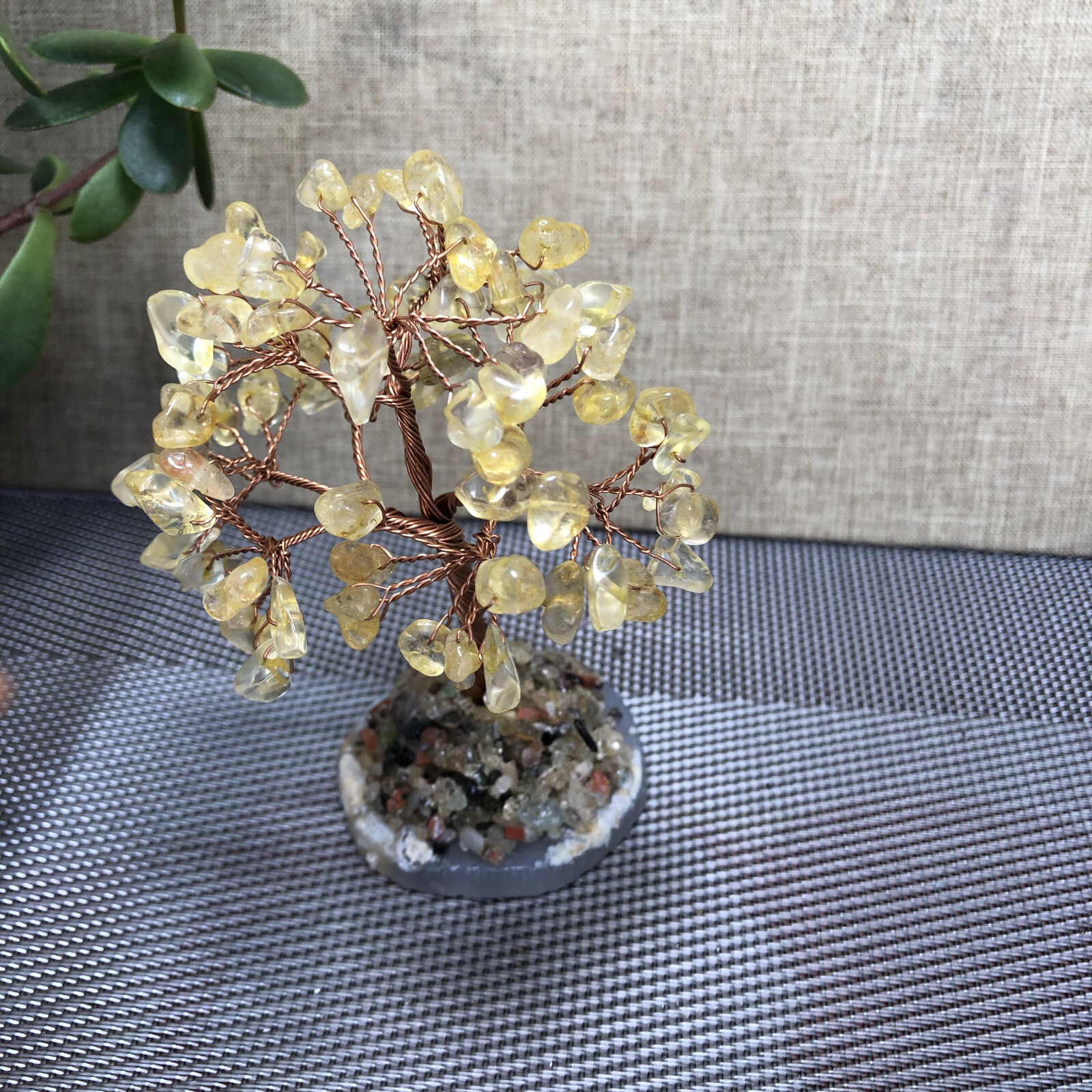 Natural beautiful Yellow crystal hand woven tree home decoration Love Gift 100mm
