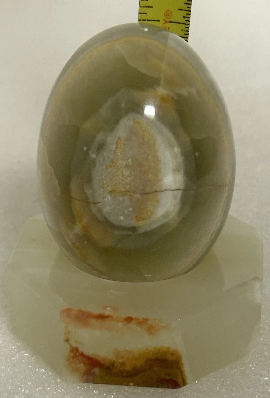 Polished Green Onyx Egg & Stand Gemstone Paperweight VTG