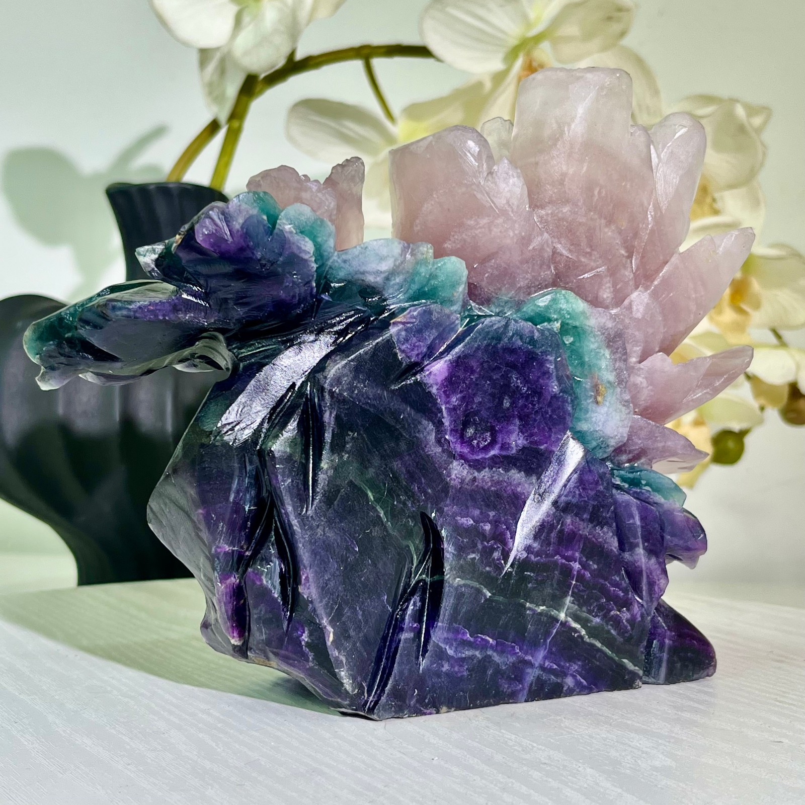5.57LB Natural fluorite quartz products, hand carved and polished spiritual orn
