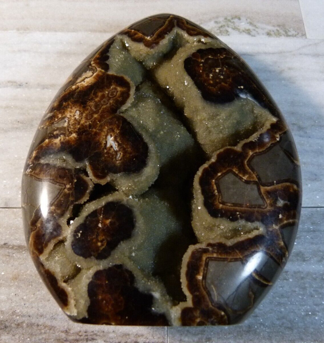 Natural Polished Septarian Geode Crystal 700g 5 1/4 Inches