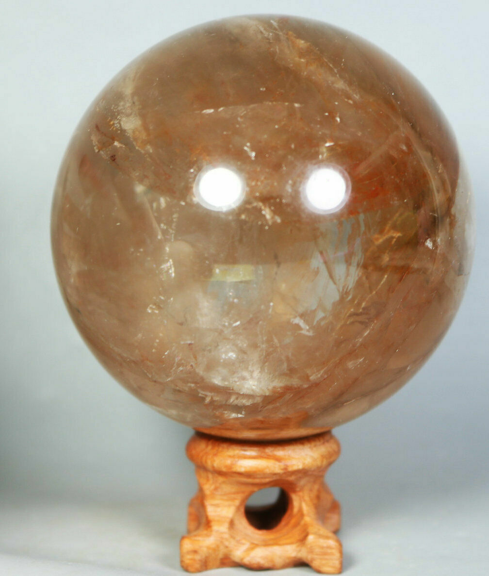 Natural RED QUARTZ Hematoid Crystal PHANTOM MULTI INCLUSIONS Sphere / Stand 73mm