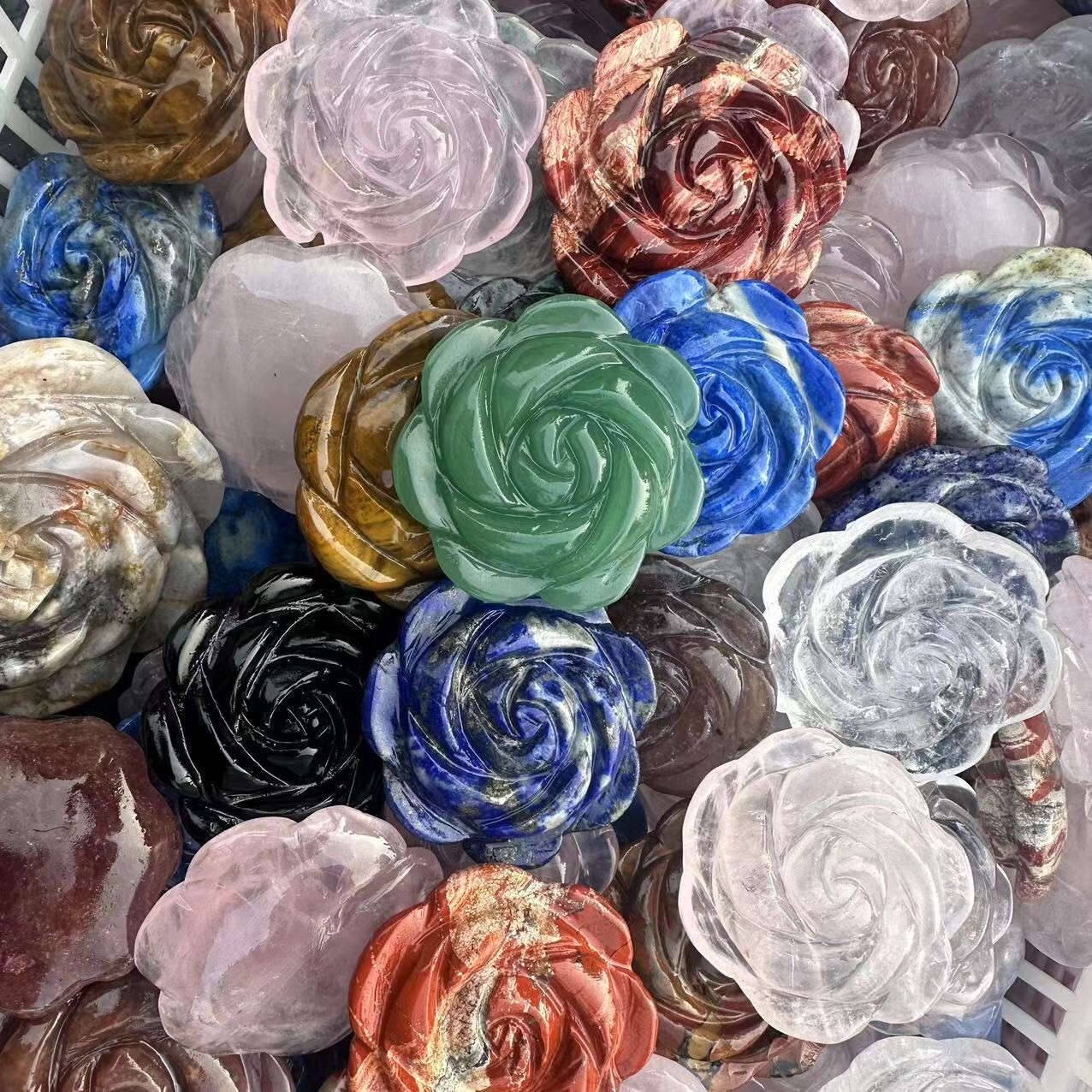 2″ Natural Mix Quartz hand Carved Crystal rose flower reiki Healing random 1pc