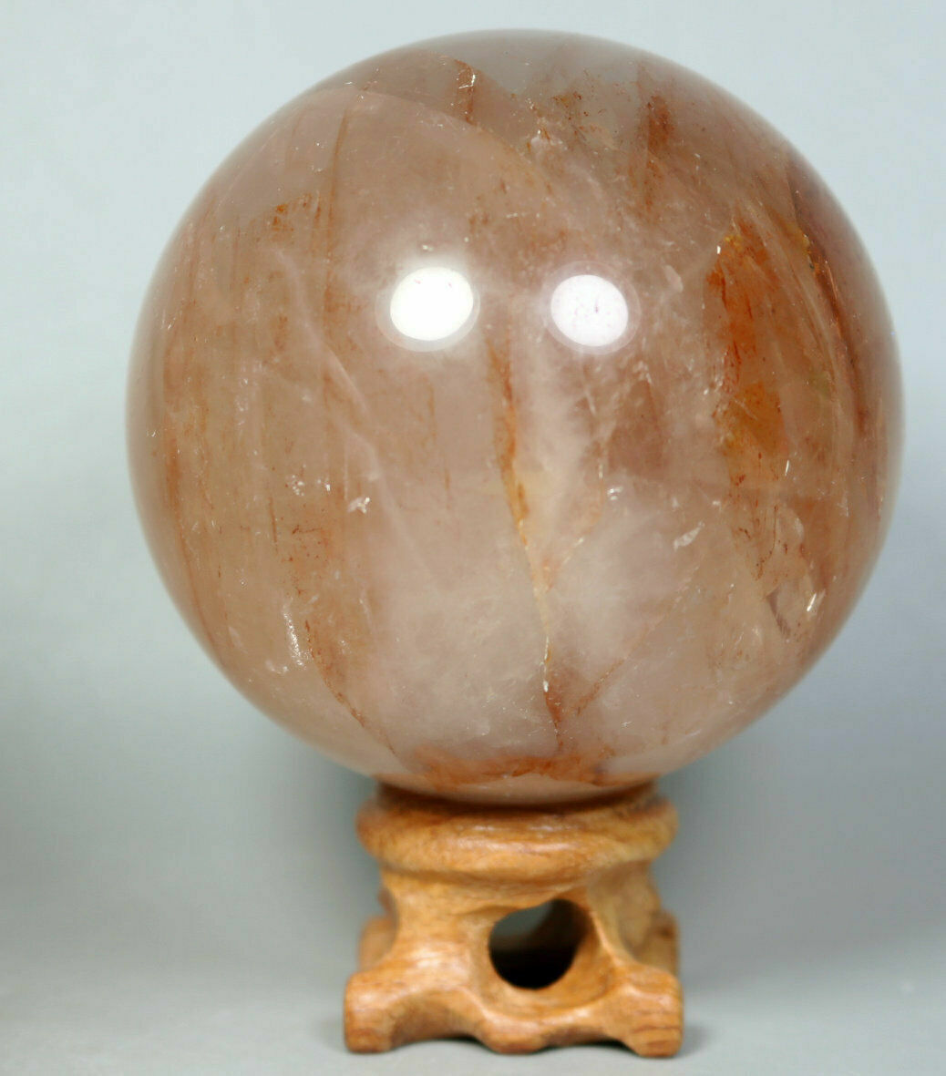 Natural RED FIRE QUARTZ Hematoid Crystal PHANTOM MULTI-INCLUSIONS Sphere Stand