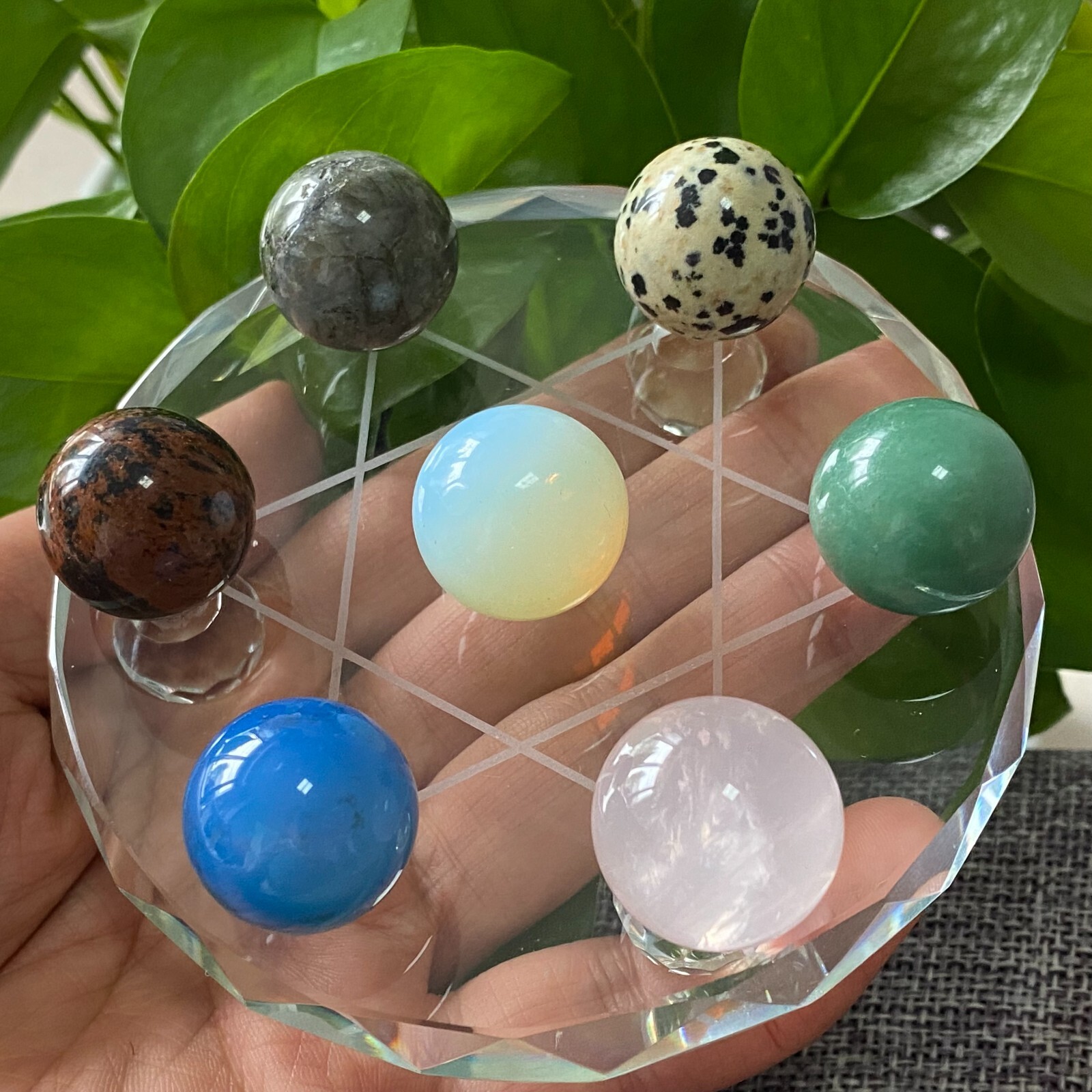 TOP Natural a lot Quartz Seven star array Sphere Quartz Crystal Reiki+stand 1PC