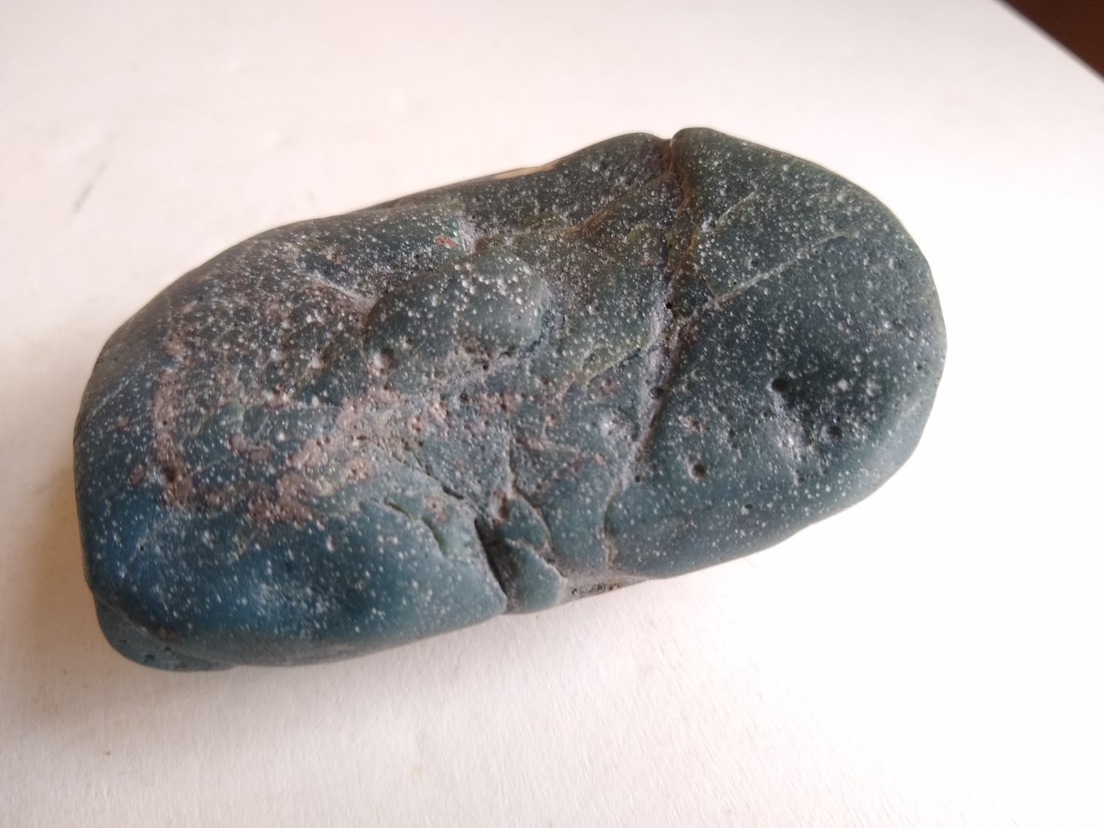 Large Michigan Leland Slag Glass Blue Scholar Stone w/ Base. Exceptional & Rare.