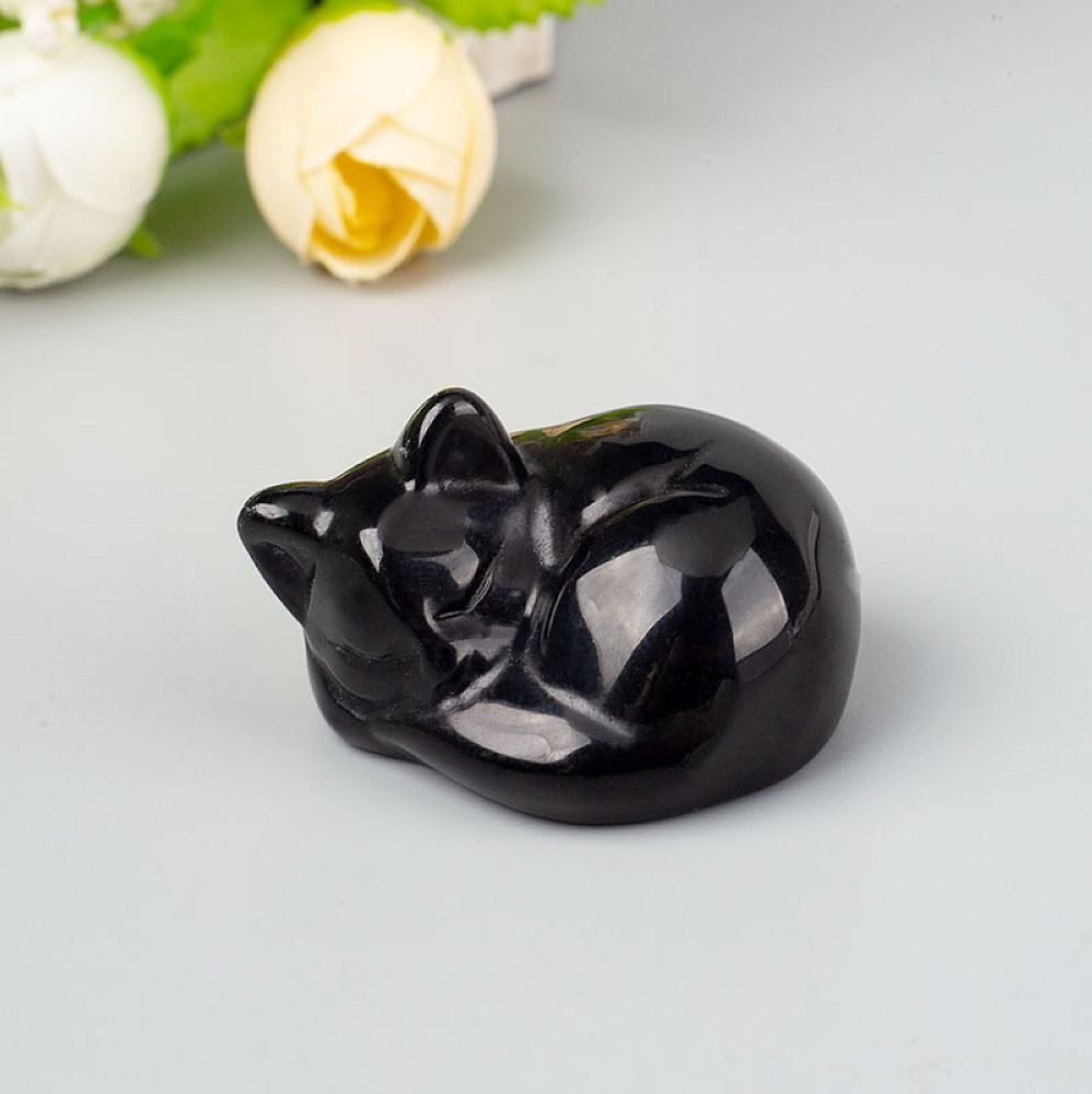 Carved crystal gemstone crystal sleeping cat figurine animal carving decor 1.5”