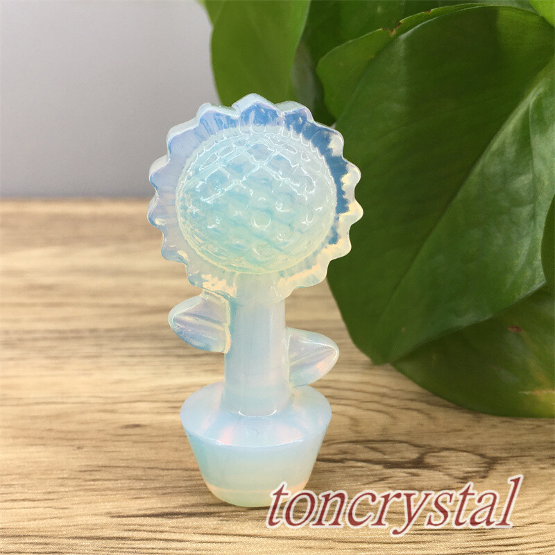 2″+ Opalite Sunflower Carved Quartz Crystal Flower Skull Reiki Healing 1pc