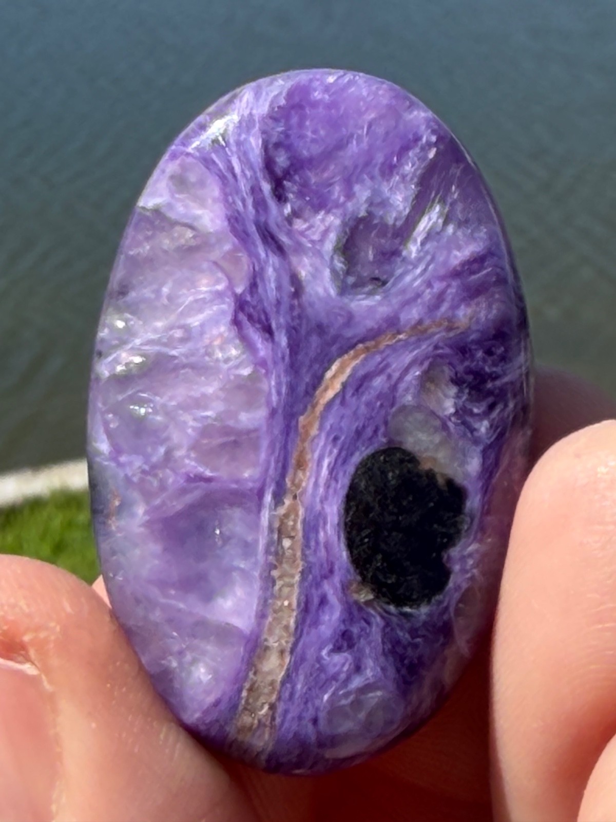 AA Charoite Polished Gemstone Small Palmstone 1 5/8″ 16 Grams Colored By Nature.