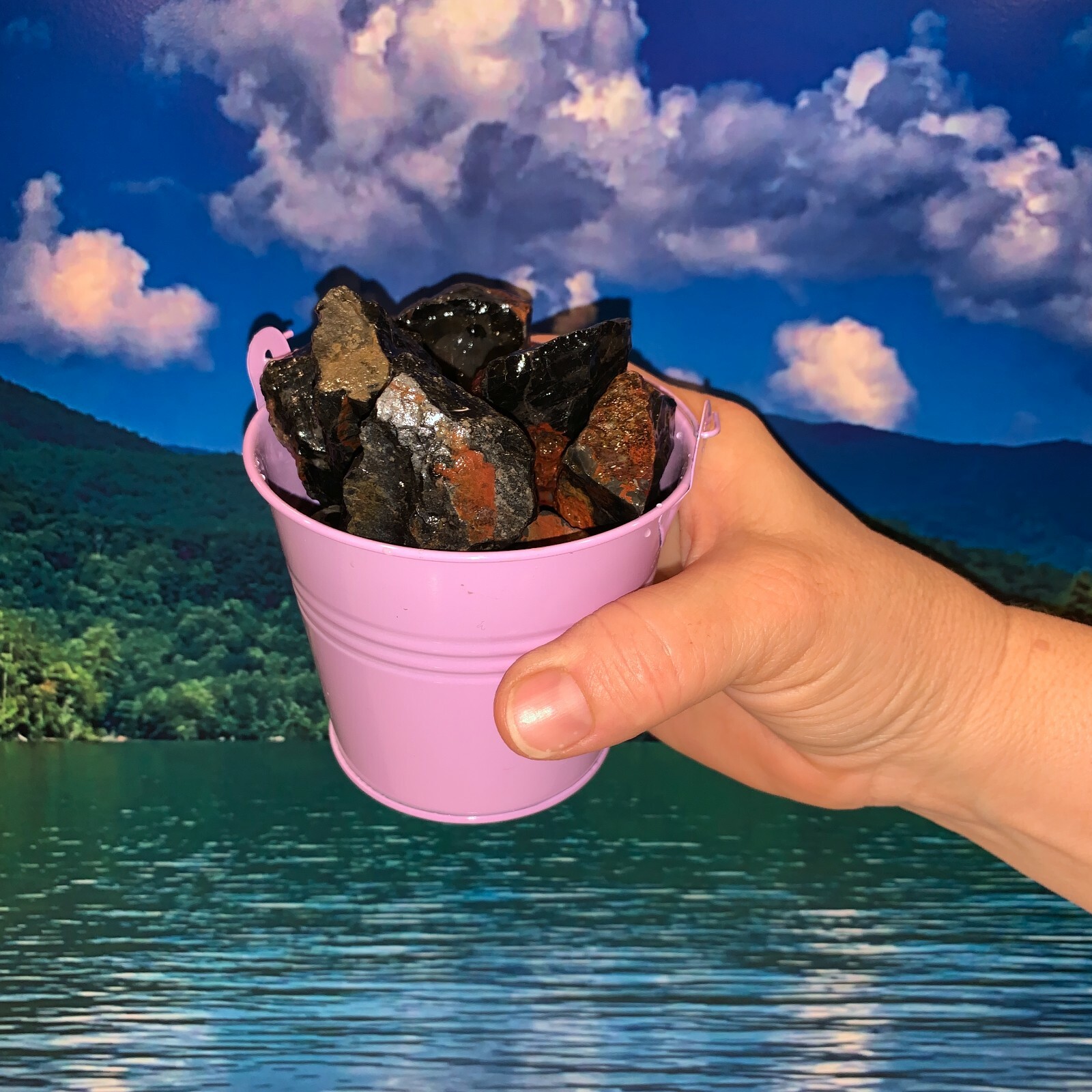 Bucket Full of Black Onyx Rough + FREE faceted gemstone – Pick Bucket Color