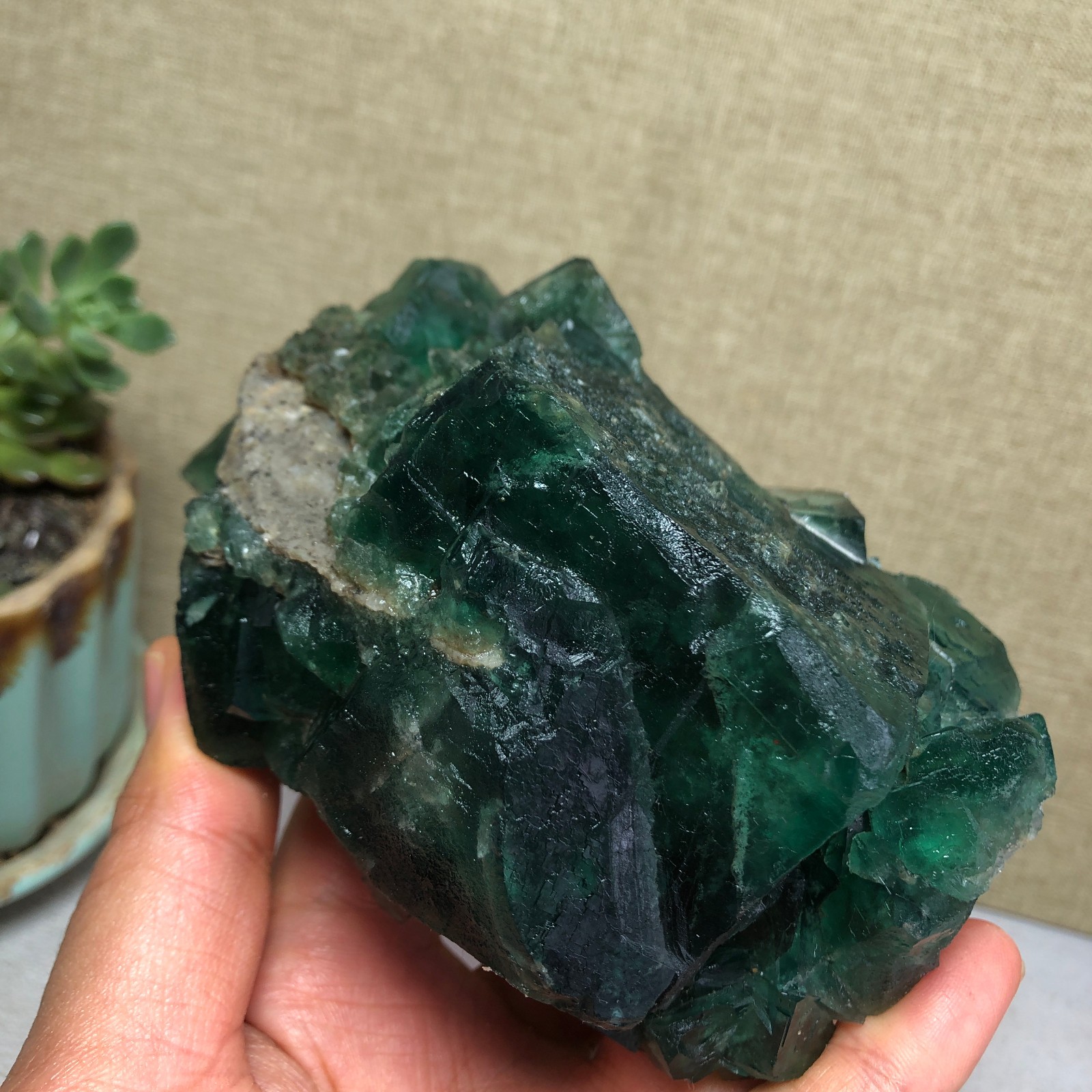 681g NATURAL Green Cubic FLUORITE Crystal Cluster Mineral Specimen A4721