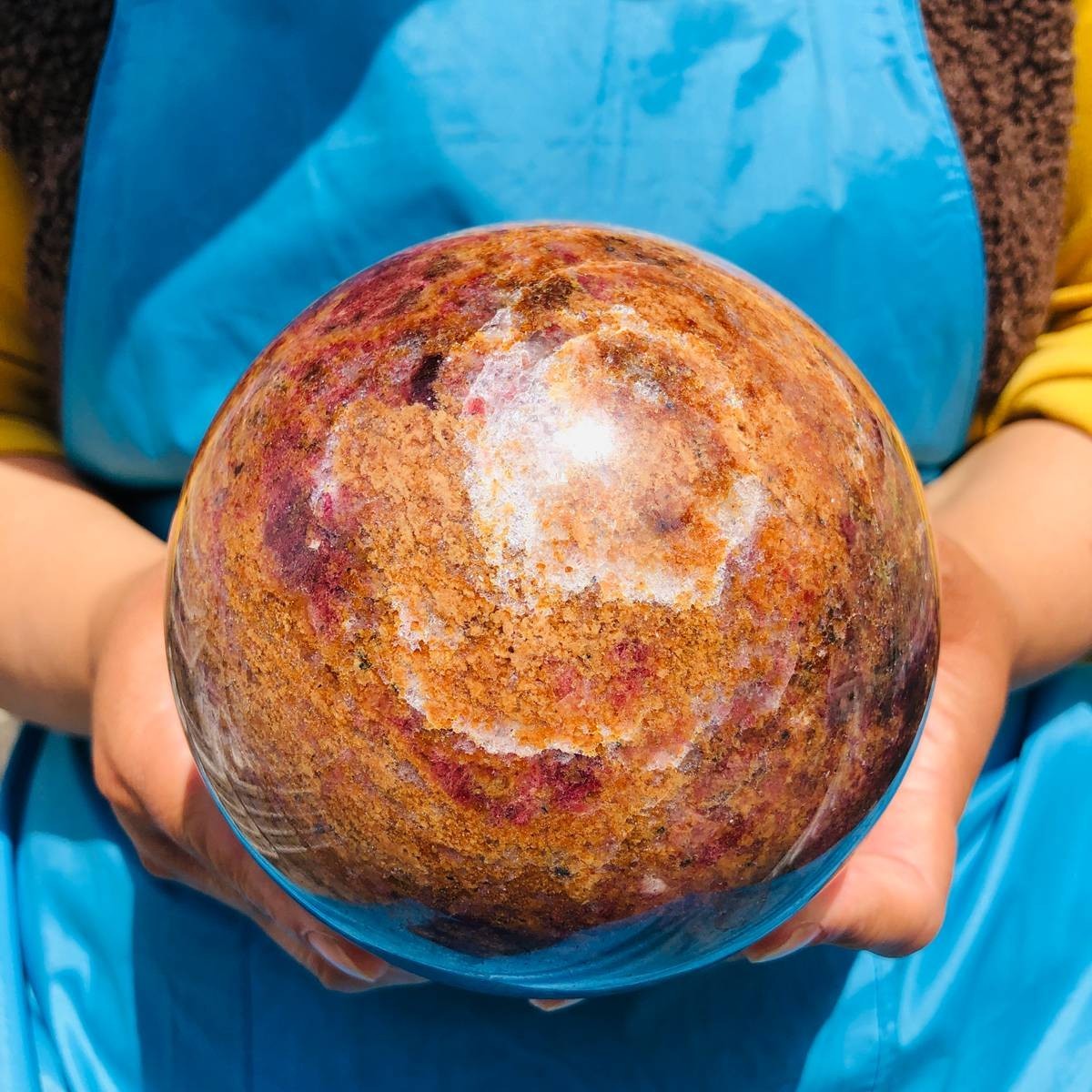 7.67LB Natural Rhodonite Crystal Sphere Pink Black Healing Gem Stone 4791