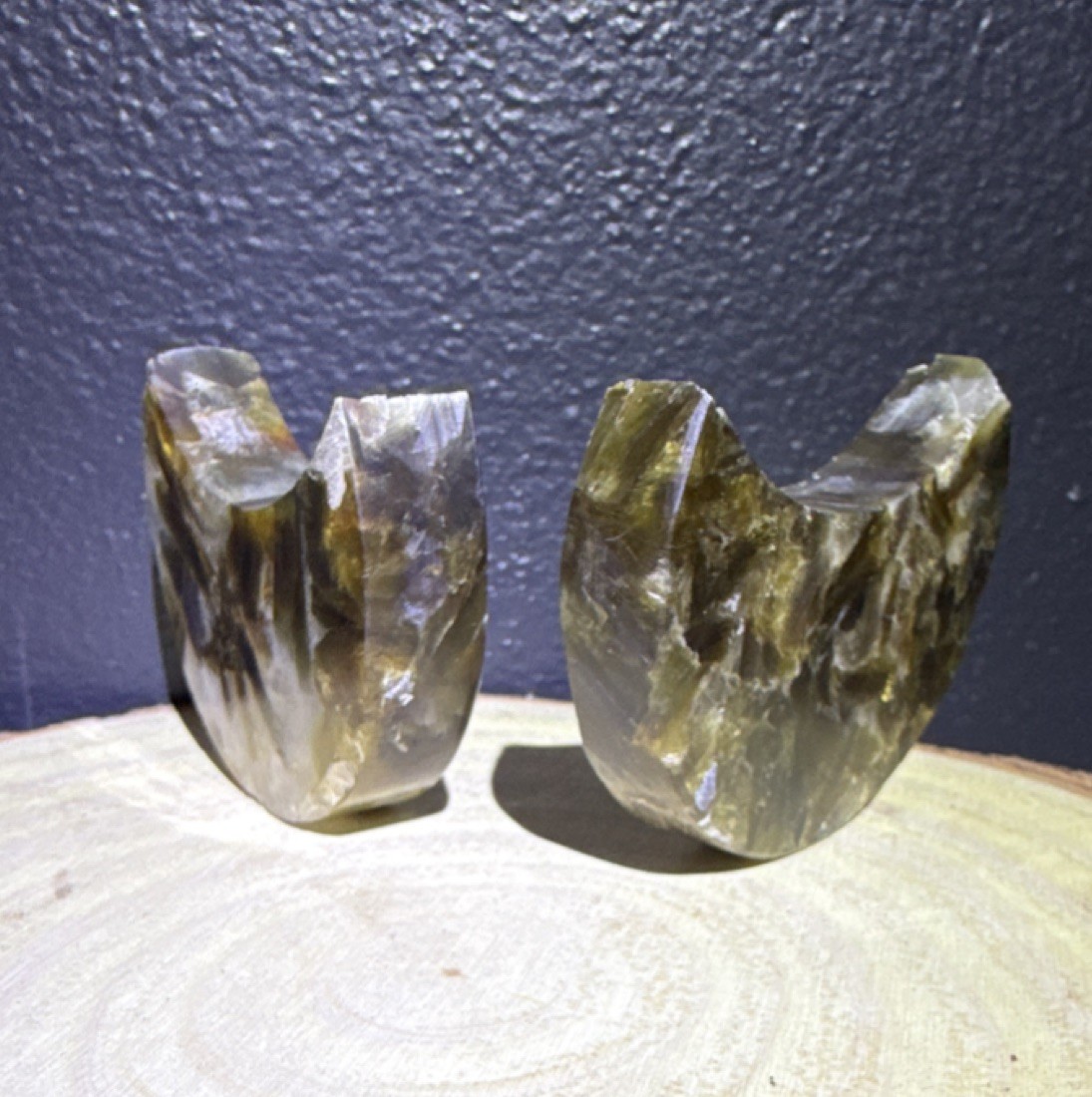Polished Mica, Hand-carved Crescent Moons, Set of Two