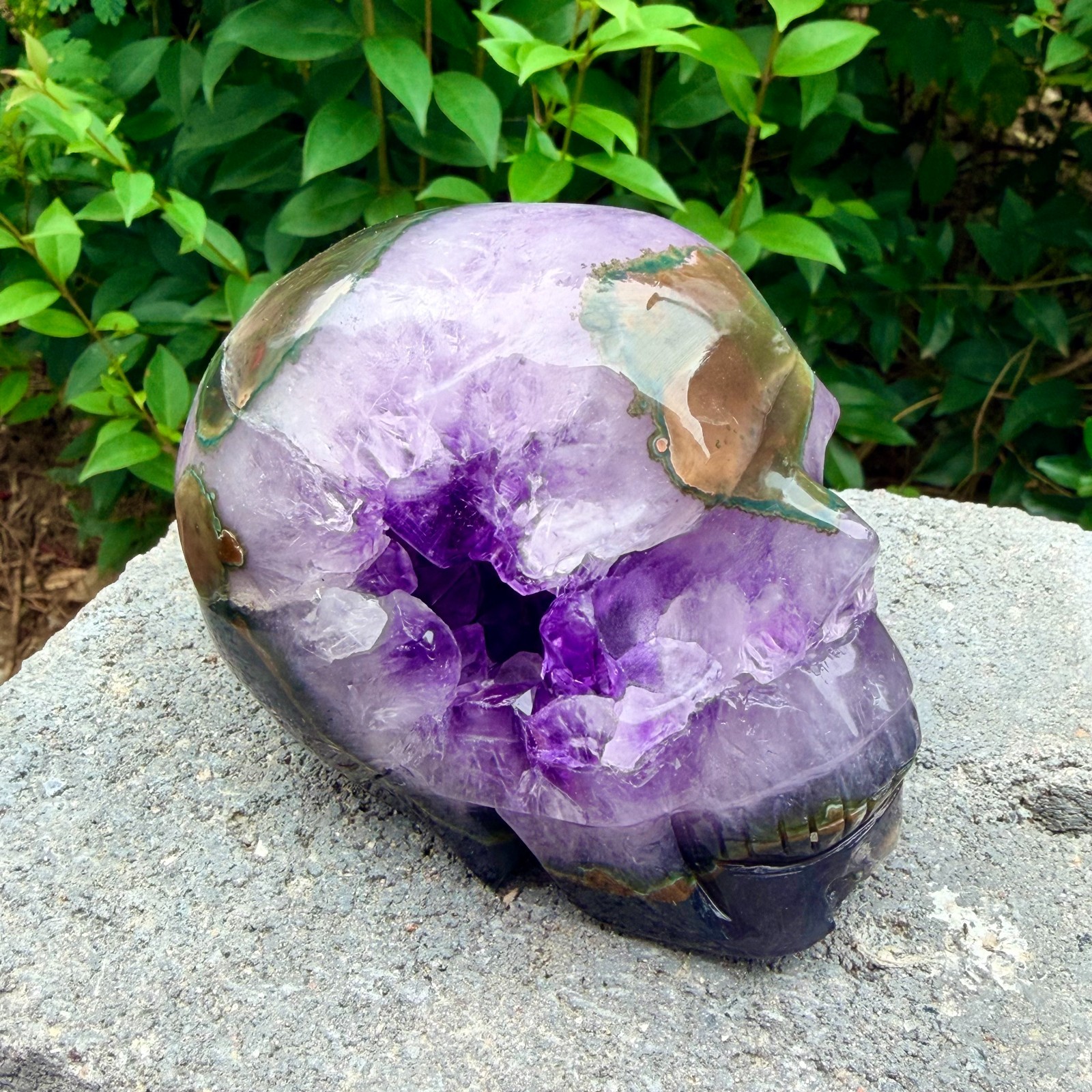 2.18lb Amethyst agate crystal cave skull, Rare hand carved skull specimen