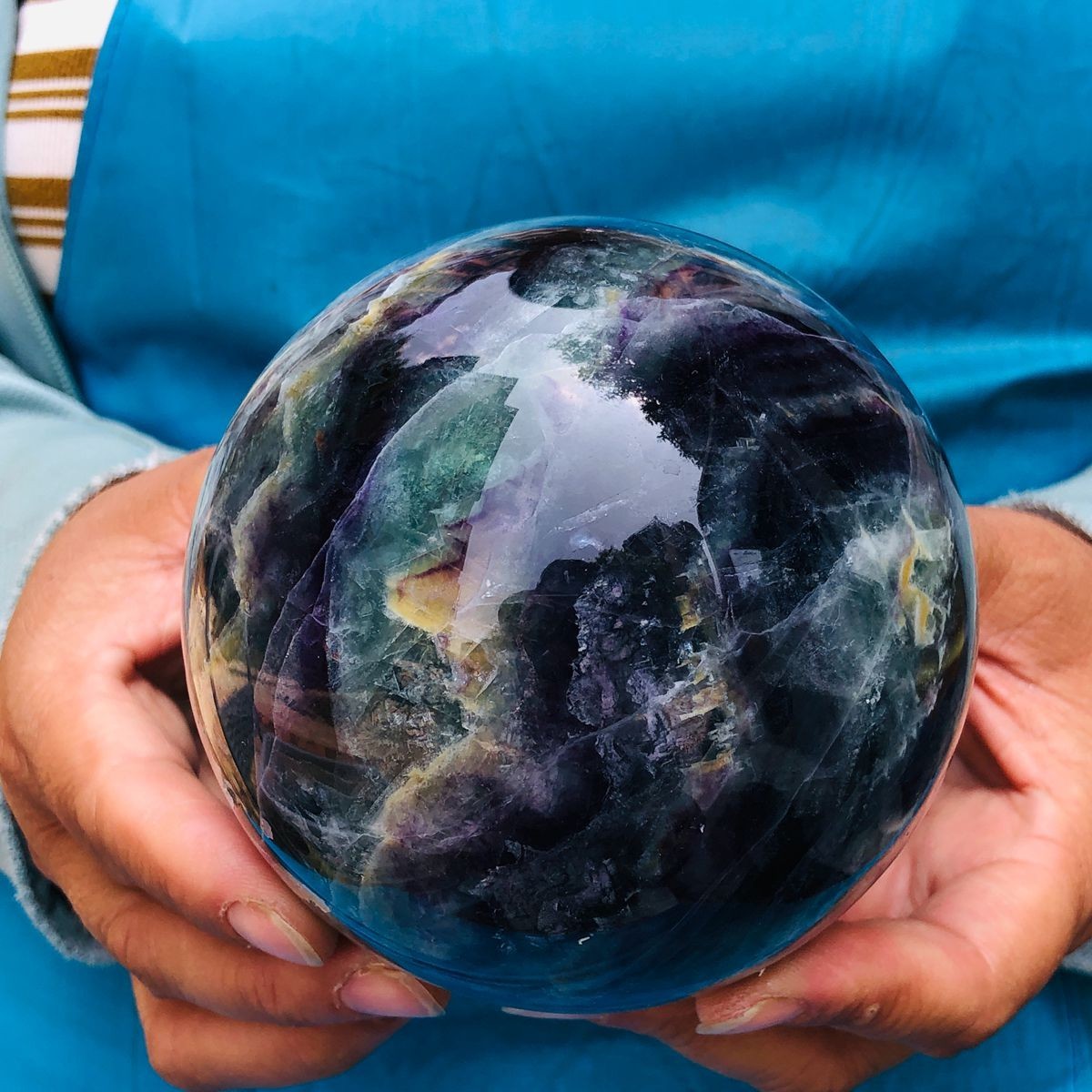 3.74LB Natural Crystal Rainbow Fluorite Sphere Display Ball Reiki Healing