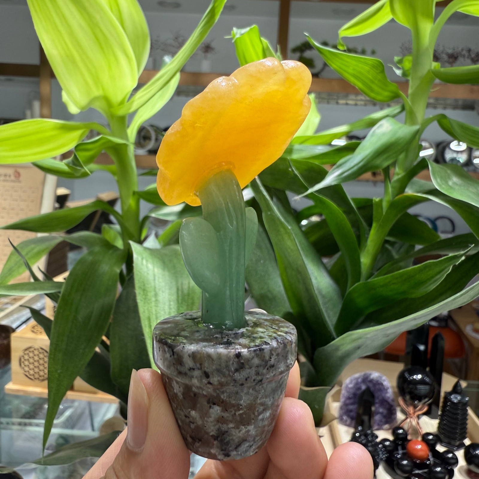 3.3″ natural geode stone Sunflower quartz Crystal Healing Energy Decor
