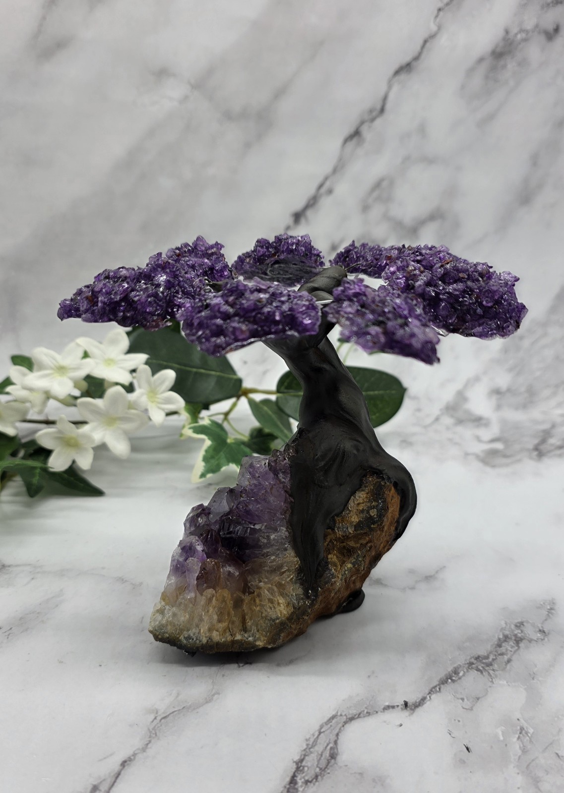 Amethyst Cluster Geode Sculpture Natural Amethyst Bonsai Money Tree Handcrafted