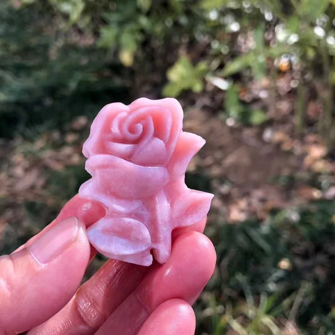 1pc Natural Pink opal Quartz hand-Carved flower skull Crystal Reiki healing gift