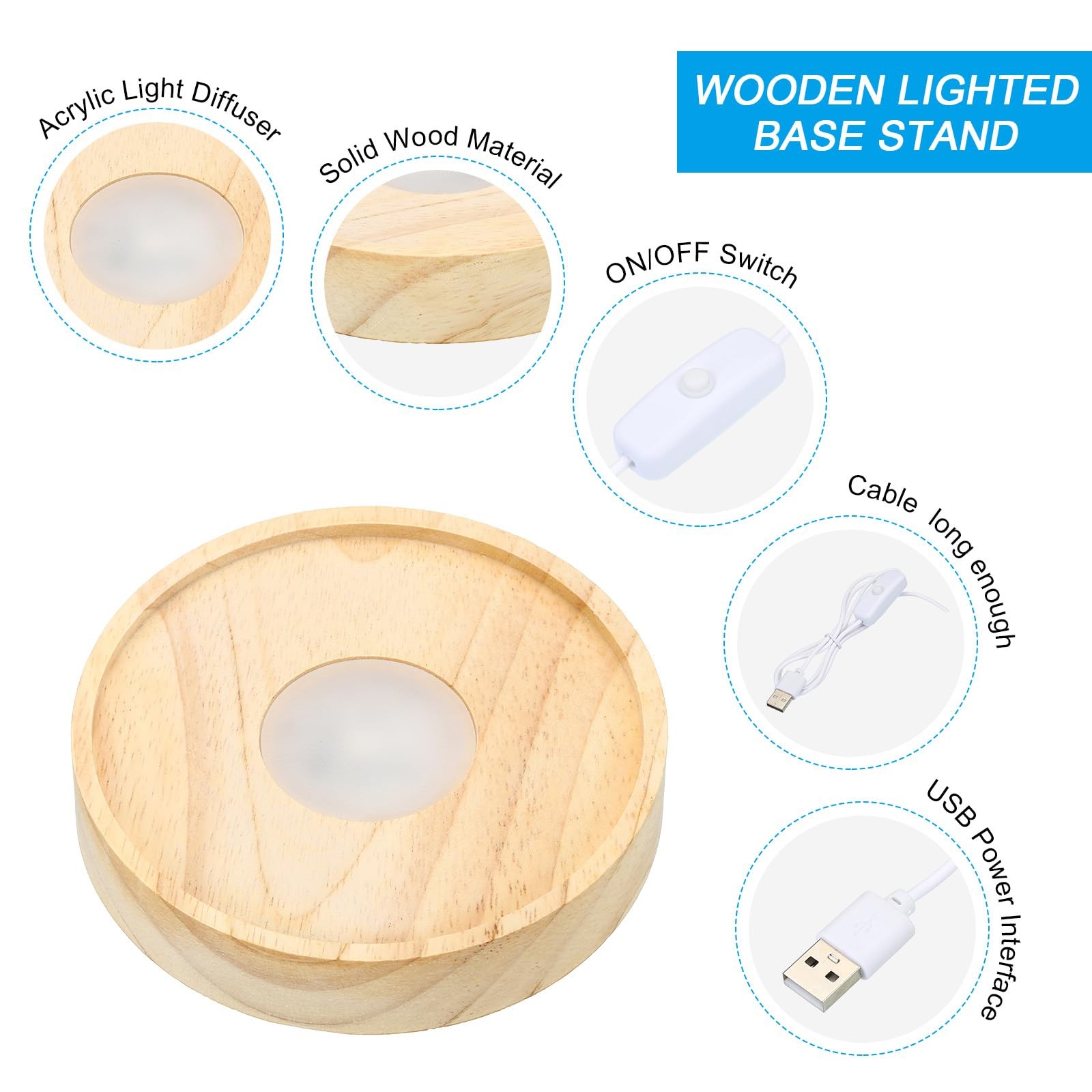 Wooden LED Light Base Display Stand for Acrylic Resin Crystal Sphere Glass Art