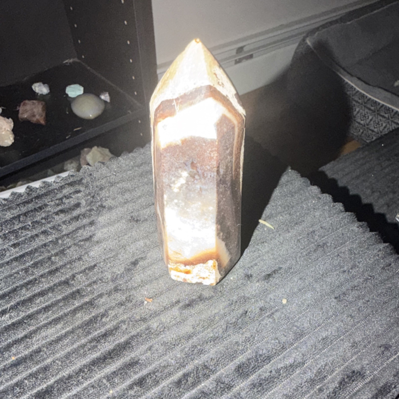 Polished Brown and White Pointed Crystal Healing Stone for Meditation and Energy