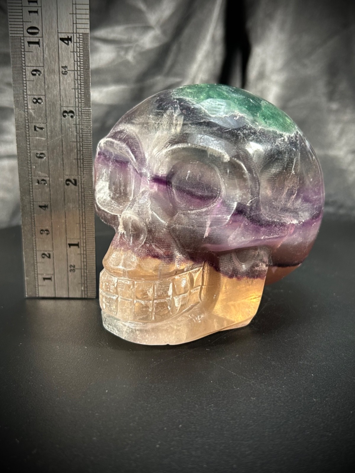 4″ Rainbow Fluorite Skull 2lb 6.7oz (1097 grams)
