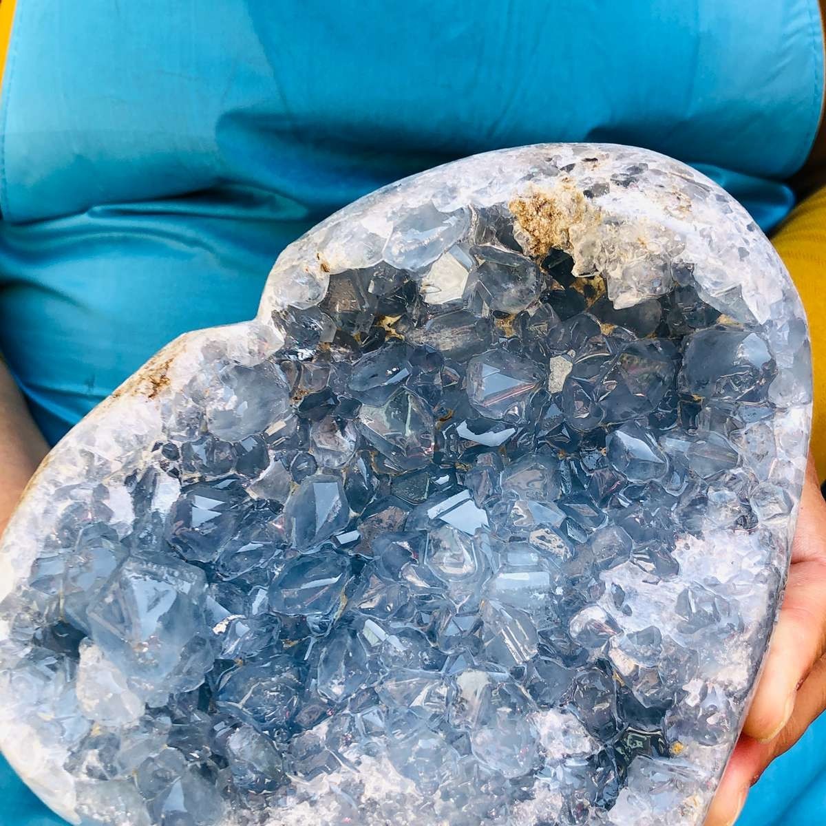 5LB Natural Blue Celestite Geode heart-shaped Crystal Cluster Specime Healing