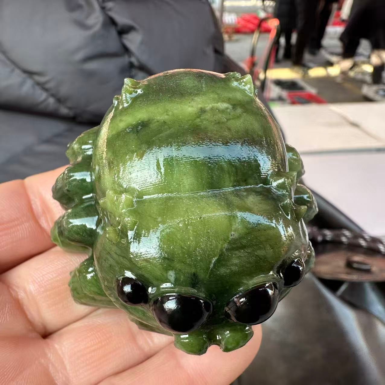 1pc Natural Green Jade Quartz Carved Spider Skull Crystal Reiki Healing Decor