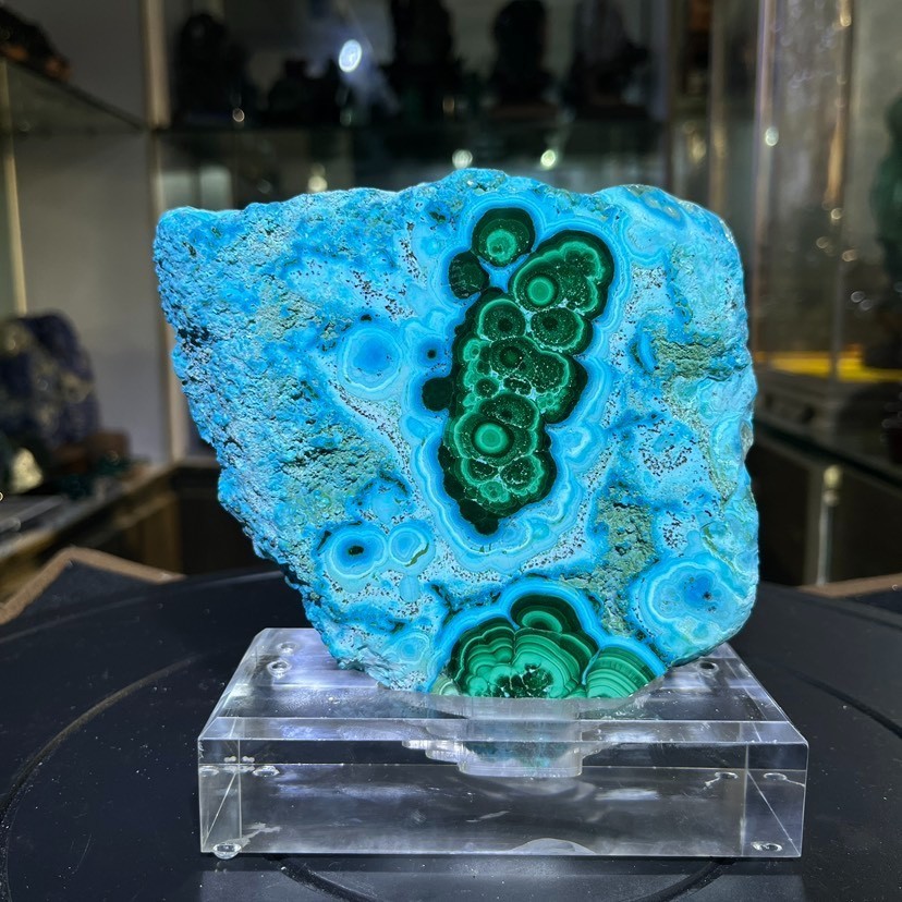2.67LB Natural silicon malachite quartz crystal Mineral specimen +stand