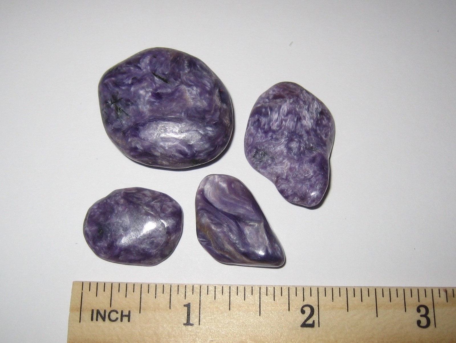 4 TUMBLED POLISHED NATURAL 0.8″-1.2″ CHAROITE STONE MINERALS RUSSIA 26.3grams *1