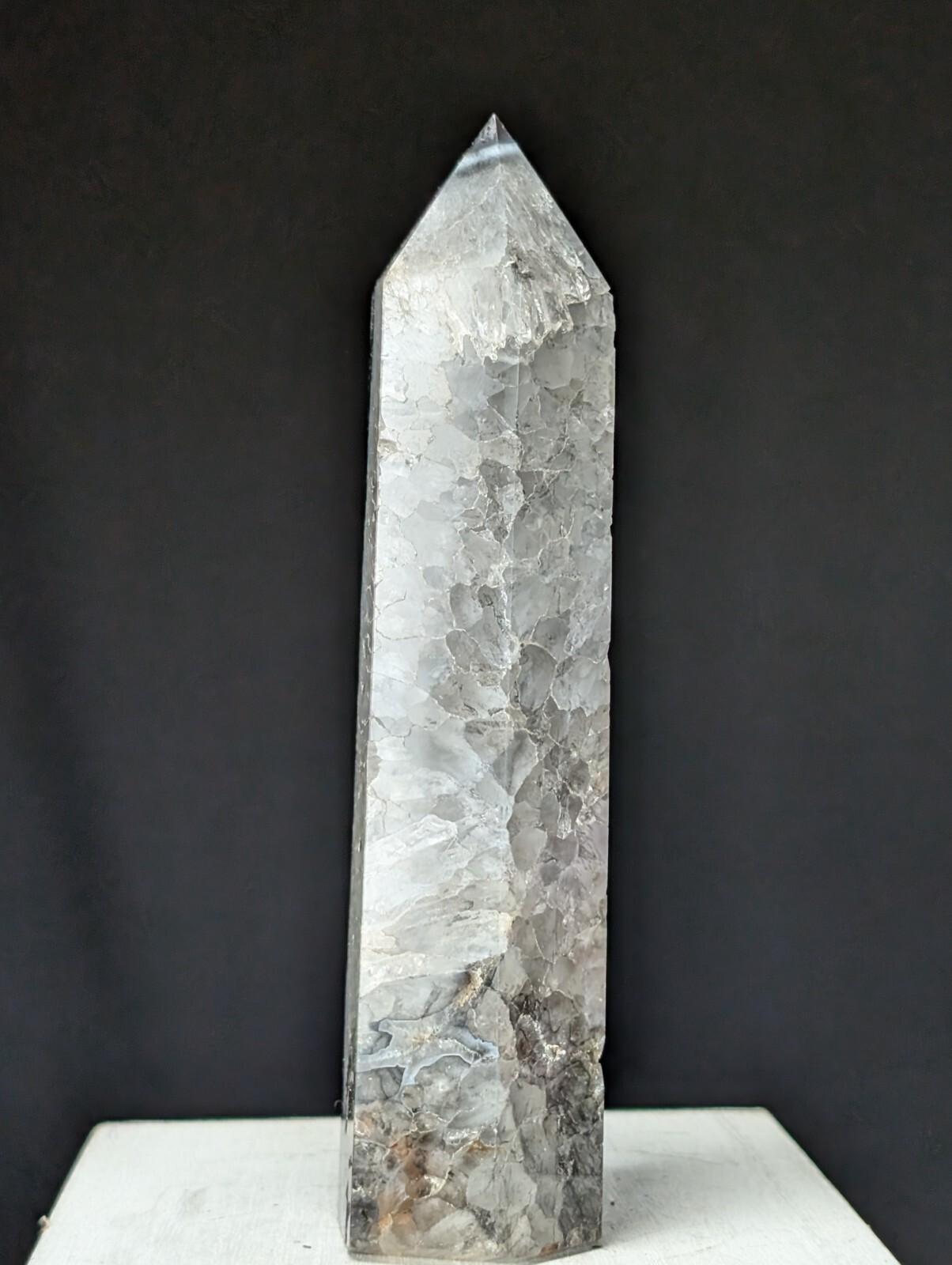 Agate Tower Black Banded Lace Point Quartz Lage Big Tall Crystal Gemstone