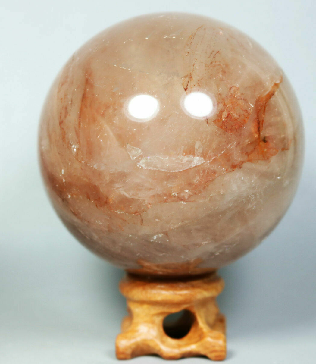 Natural RED FIRE QUARTZ Hematoid Crystal PHANTOM MULTI INCLUSIONS Sphere Stand