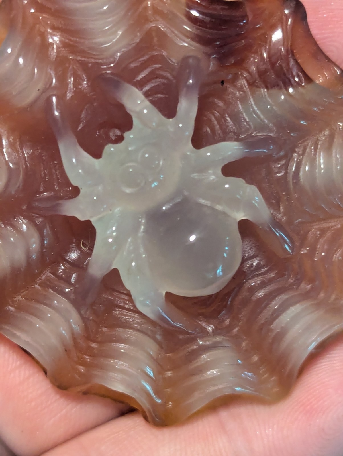 Spider On Web Carnelian Agate Stone Crystal Carving
