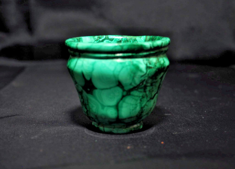 Polished and Carved Malachite Egg Cup