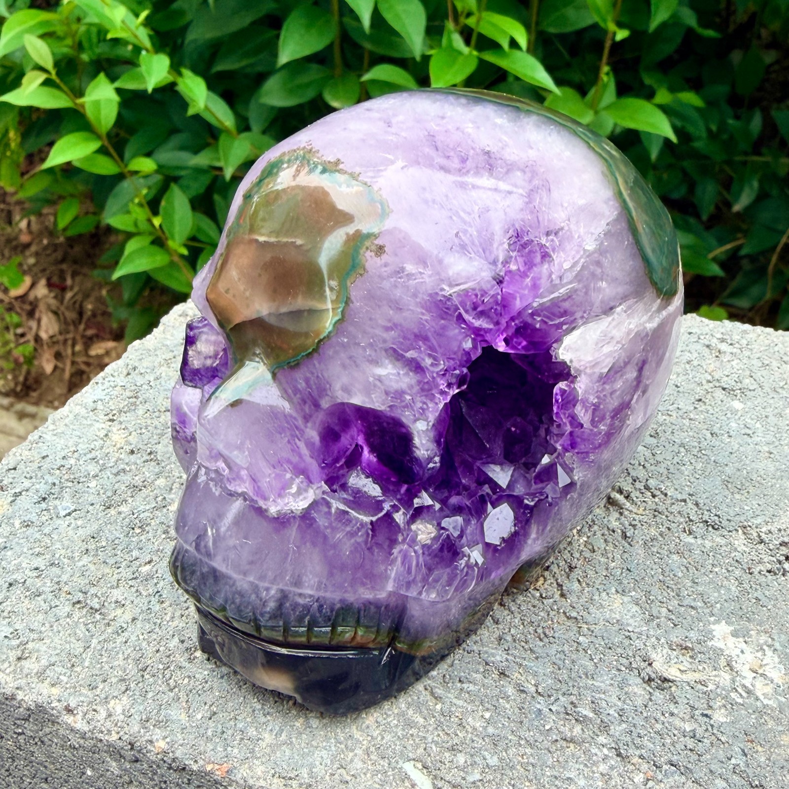 2.18lb Amethyst agate crystal cave skull, Rare hand carved skull specimen