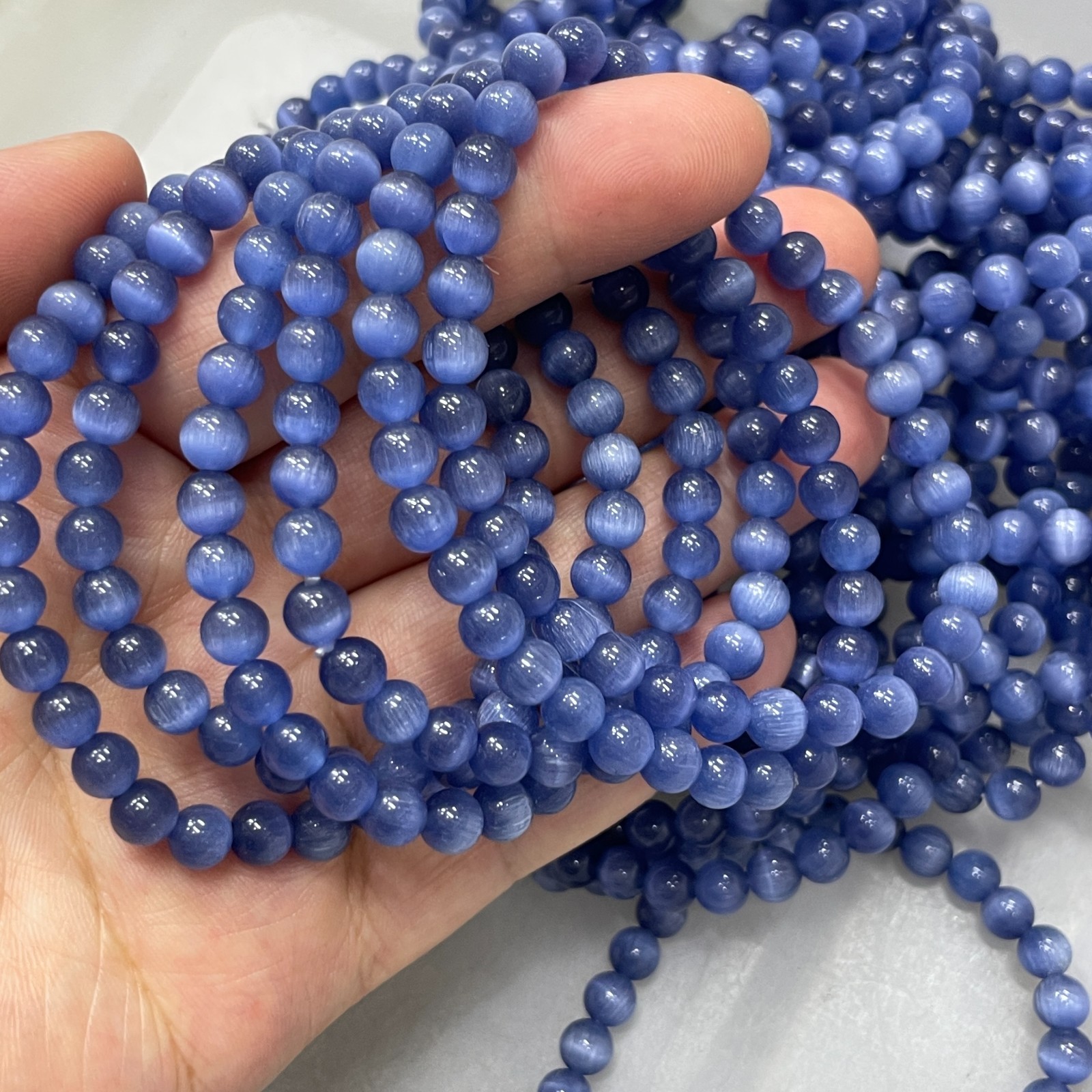 10pcs Glass Cat Eye Beads Round Beads 6mm Bracelet decor 7.5″