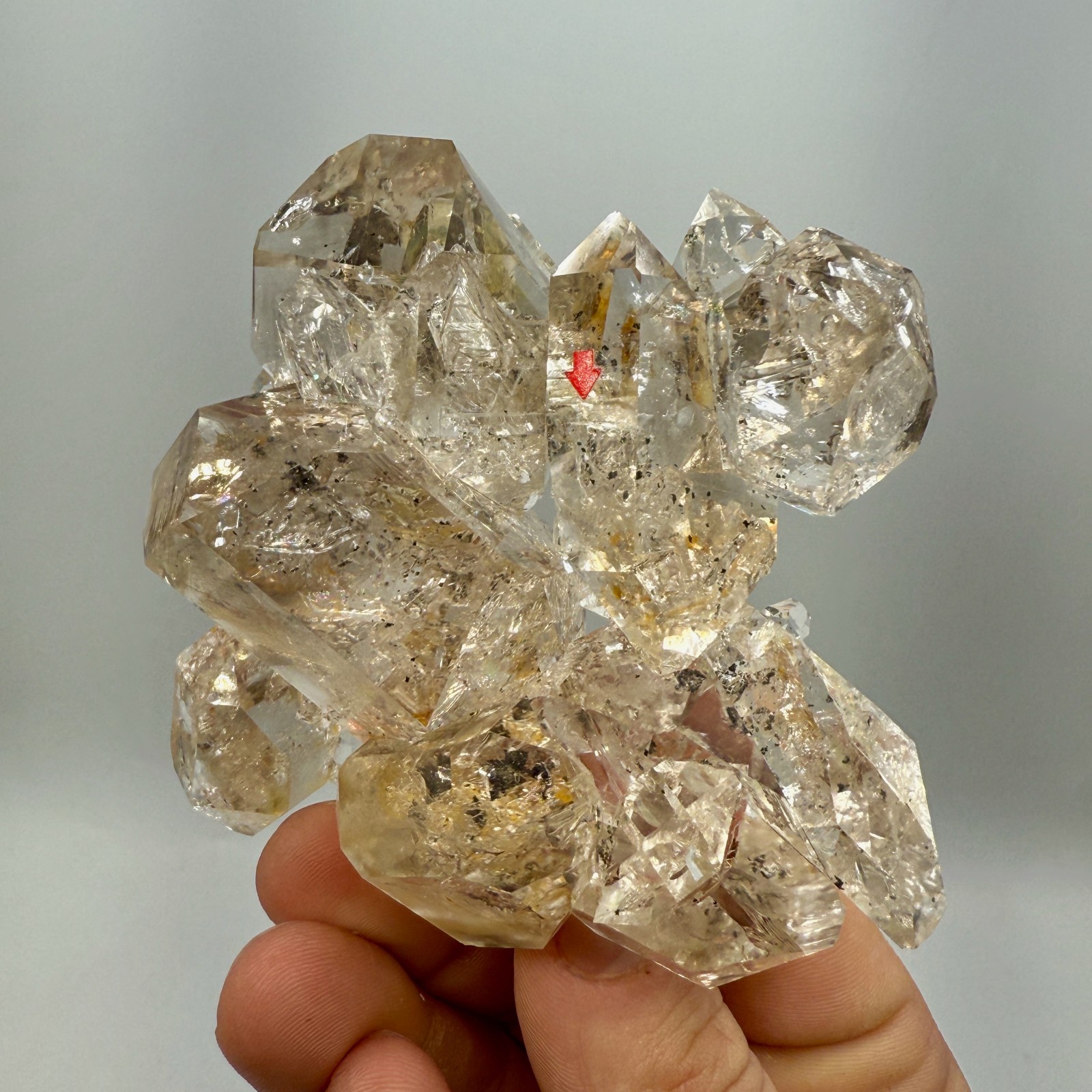 320 g Enhydro Herkimer Diamond Gem Cluster w/ Moving Bubble, Smoky Phantoms