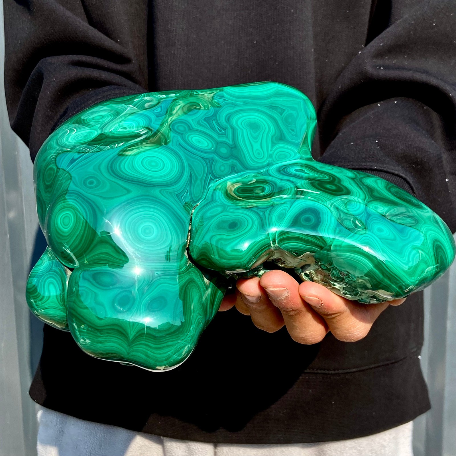 11.4LB Large Natural glossy malachite transparent cluster rough mineral sample