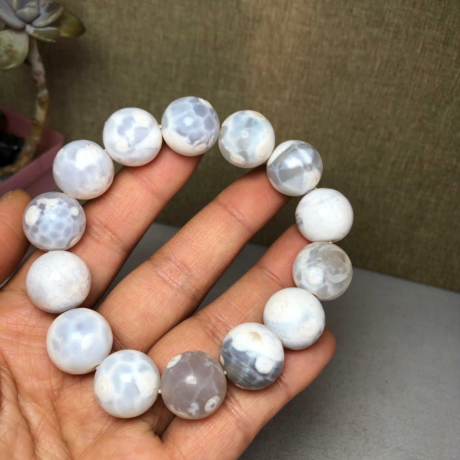 1pcs wholesale Natural sakura rough Crystal chain beads bracelet 15-16mm A2792