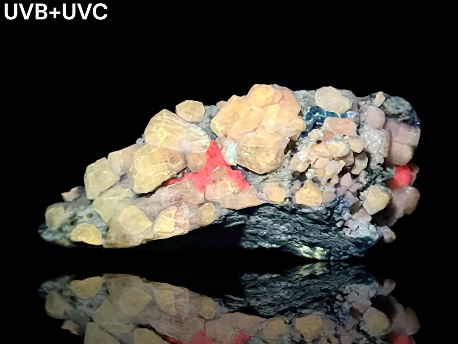 743 Gr. Fluorescent Marialite Scapolite Crystals Cluster W/Sodalite Calcite