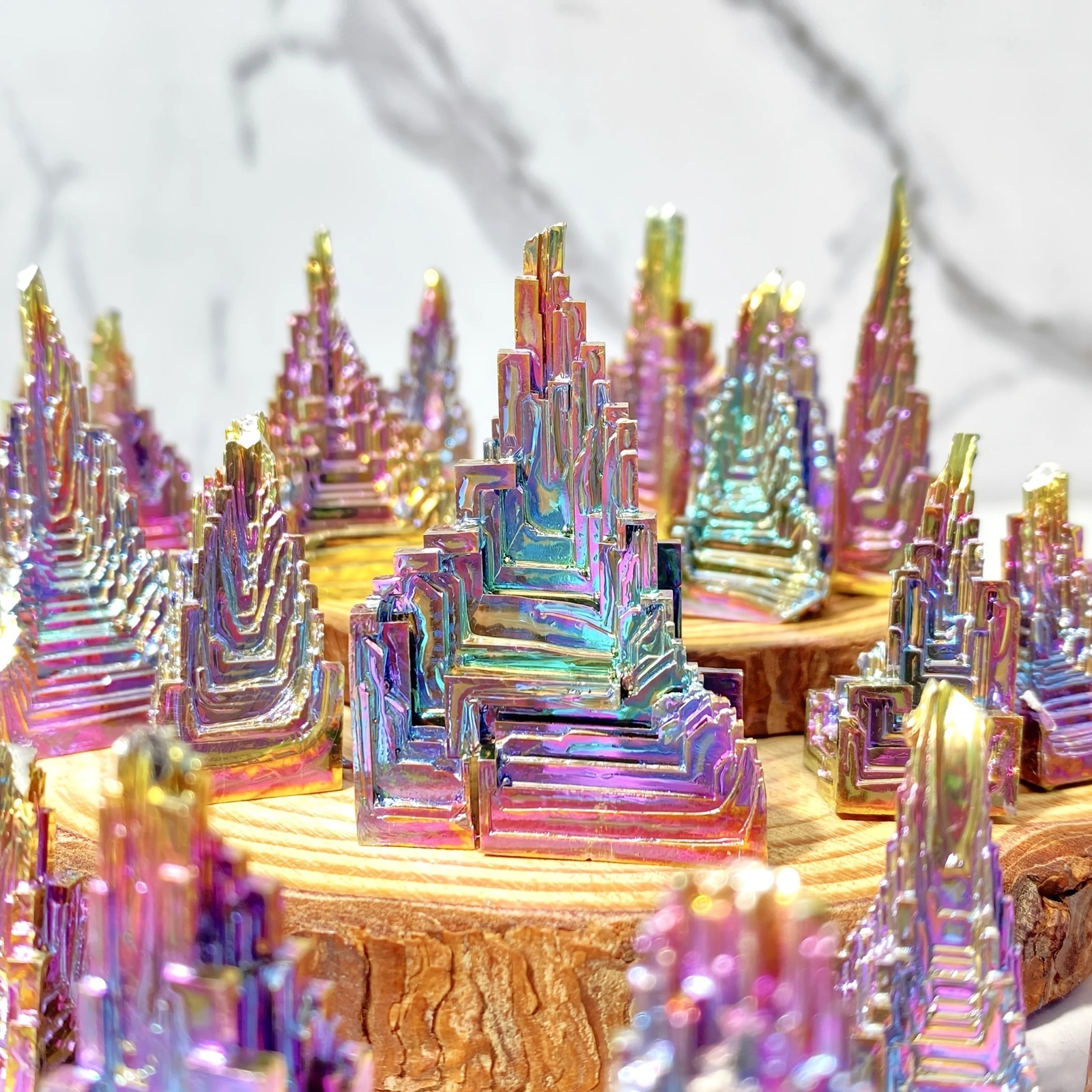 100g Rare Aura Rainbow Titanium Bismuth Quartz Natural Mineral Specimen Crystal