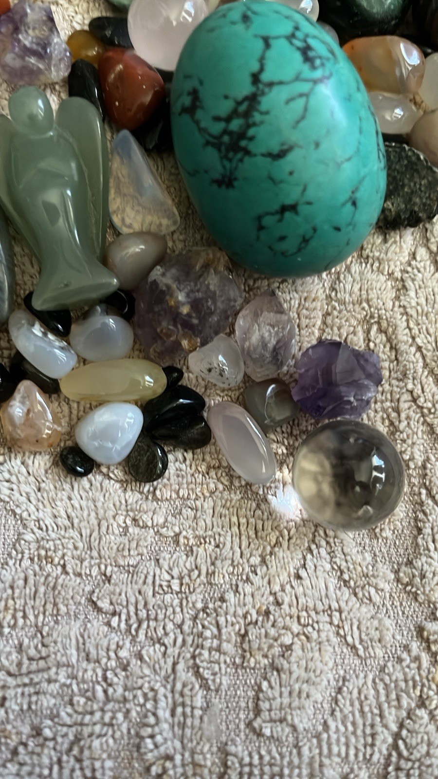 Mixed Tumbled Polished Stone Lot w/ Polished Eggs, Carved Figurine & Sphere