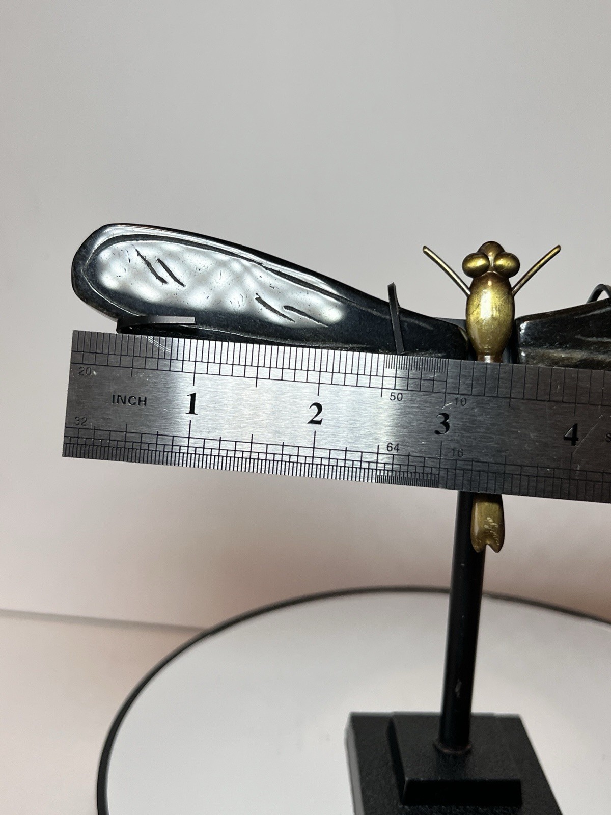 Golden Sheen Obsidian Dragon Fly Carving W/Holder – Measurements In Photos
