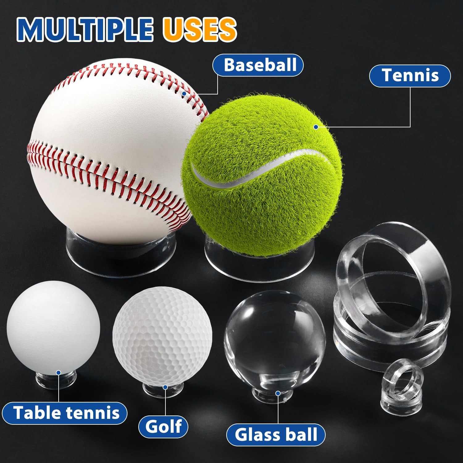 30 pcs Large Acrylic Clear Baseball Stands 1-5/8″ Size Display Holders for La…